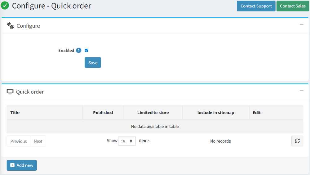 quick order nopcommerce plugin configuration page